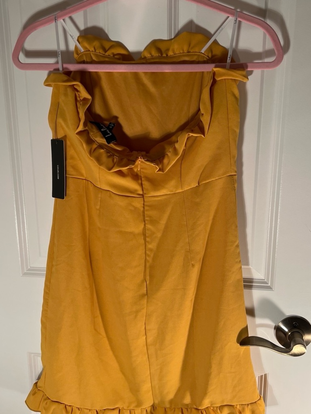 Lulu's Mustard Strapless Ruffle Mini Dress - Picture 6 of 8